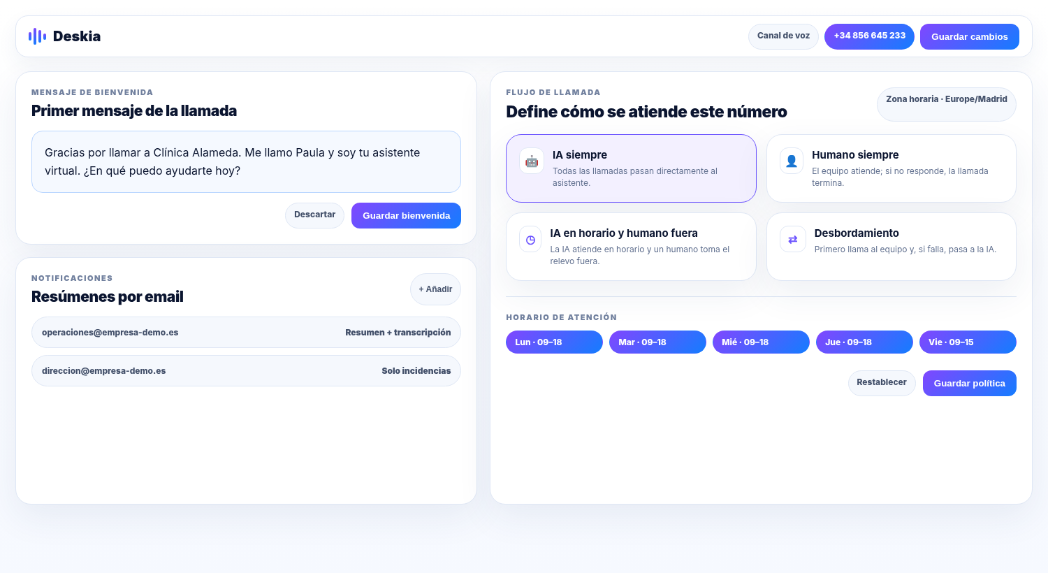 Configuración de llamadas y reglas de atención